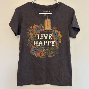 Natural Life Charcoal Tee with Vibrant Floral Accents